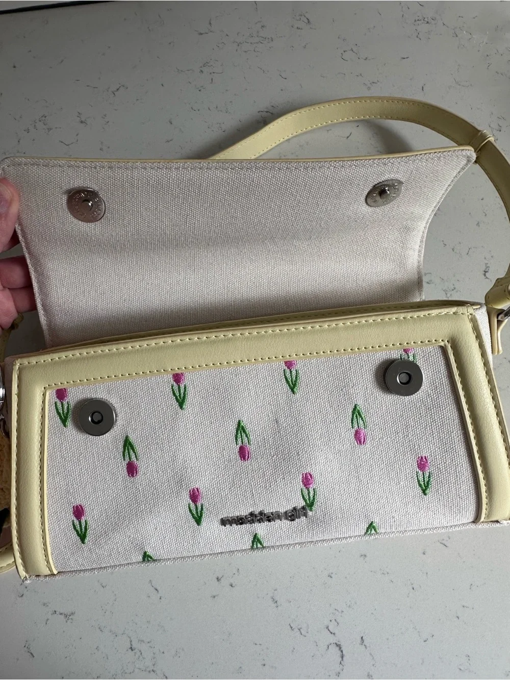 Madden Girl Yellow & Pink Tulip Embroidered Crossbody Bag